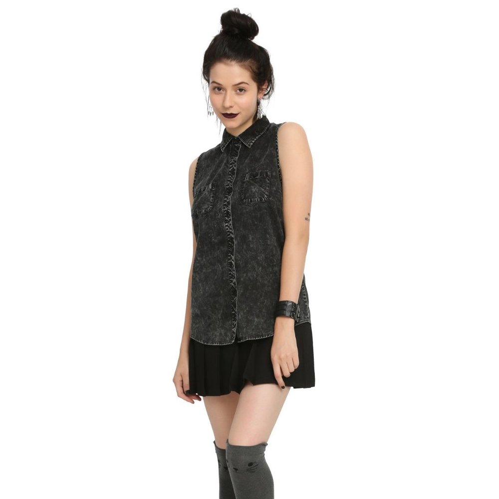 Black Acid Wash Spine Back Top